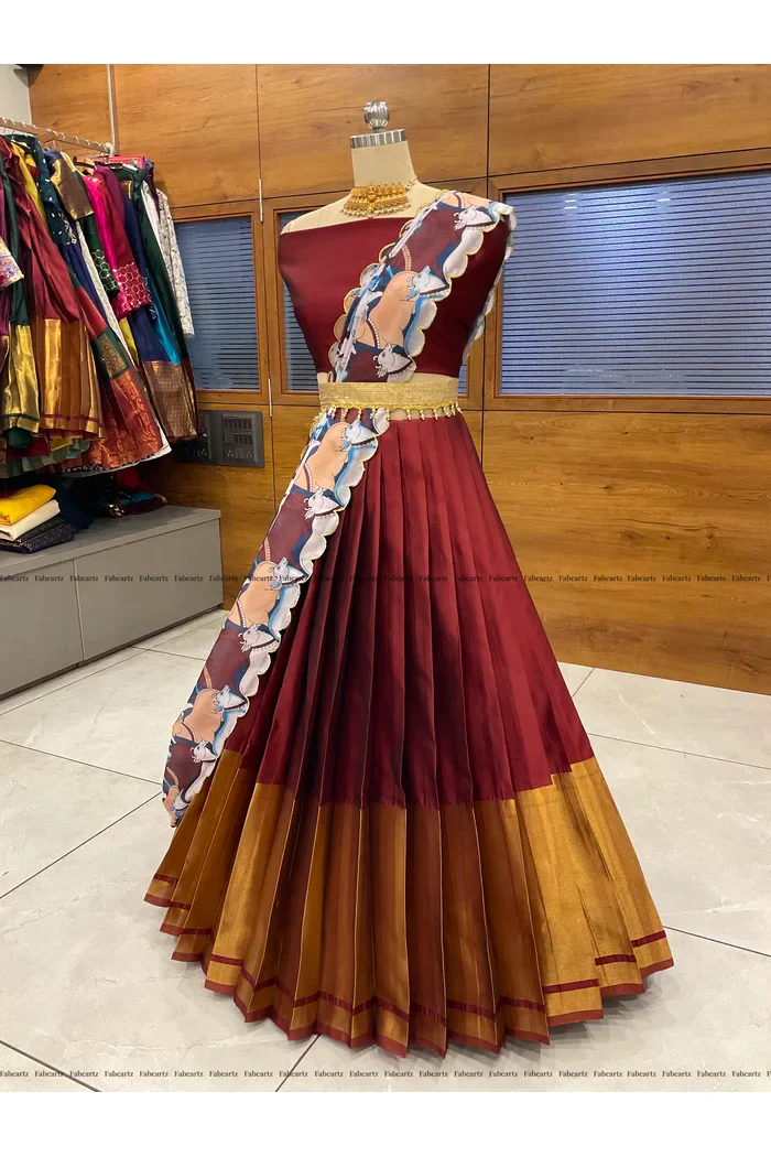 South Indian Festival Traditional Half Saree CowPAttu - Image 24