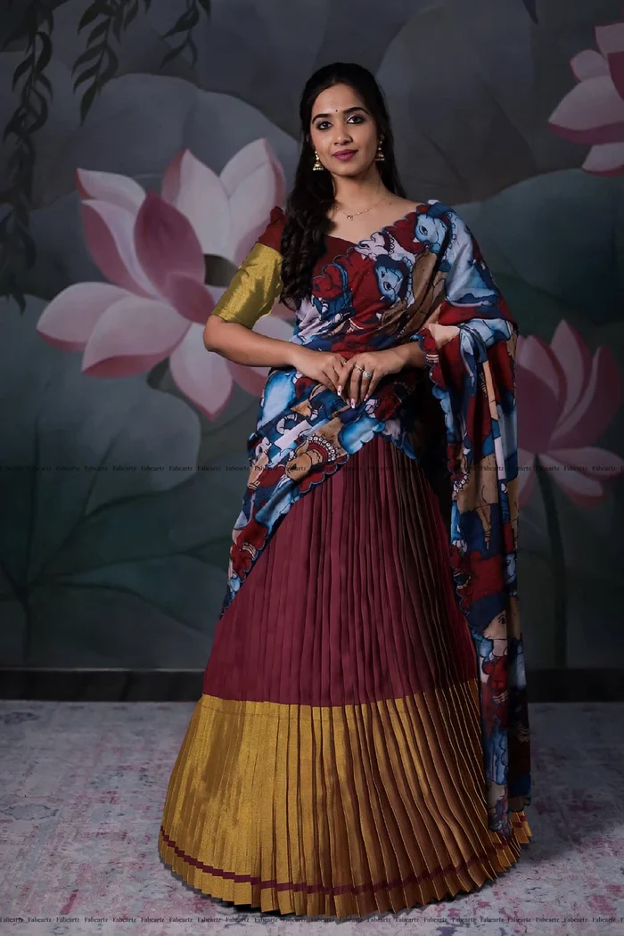 South Indian Festival Traditional Half Saree CowPAttu - Image 35