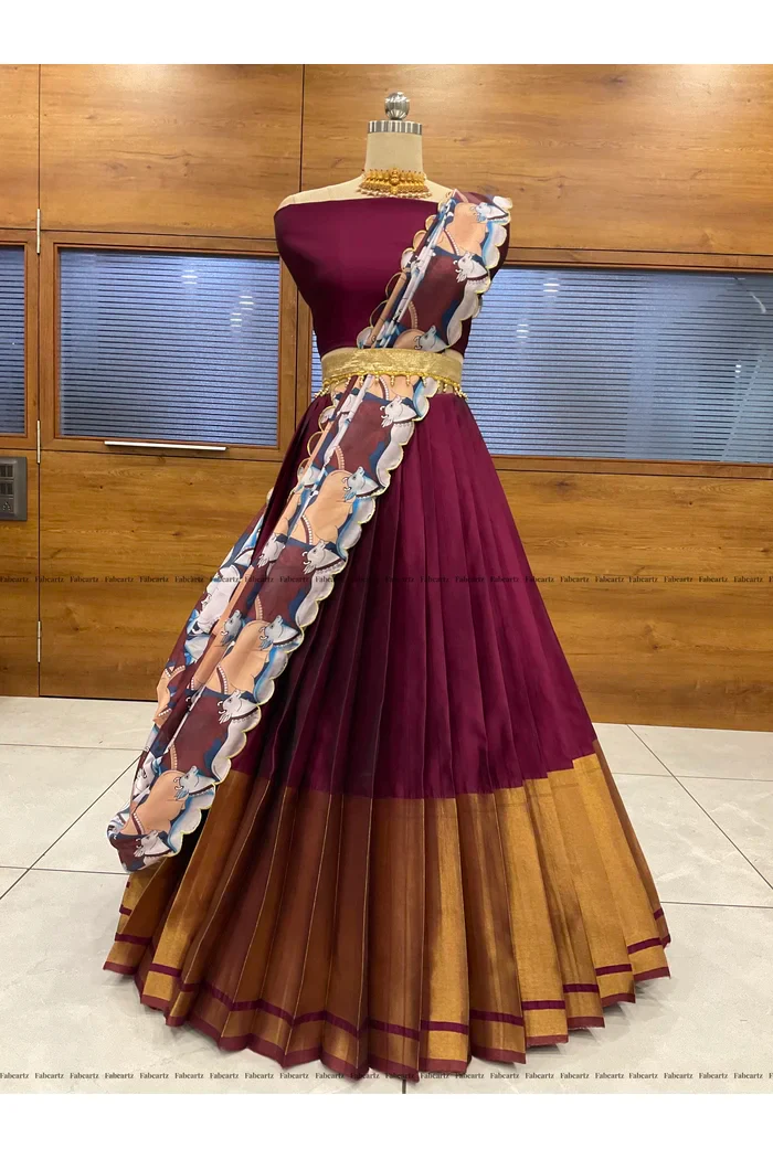 South Indian Festival Traditional Half Saree CowPAttu - Image 36