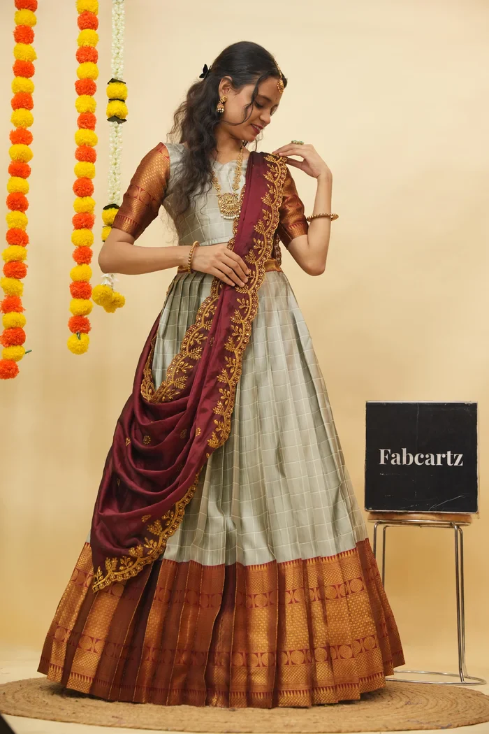 South Indian Festival Traditional Half Saree (Saraswati) - Image 201