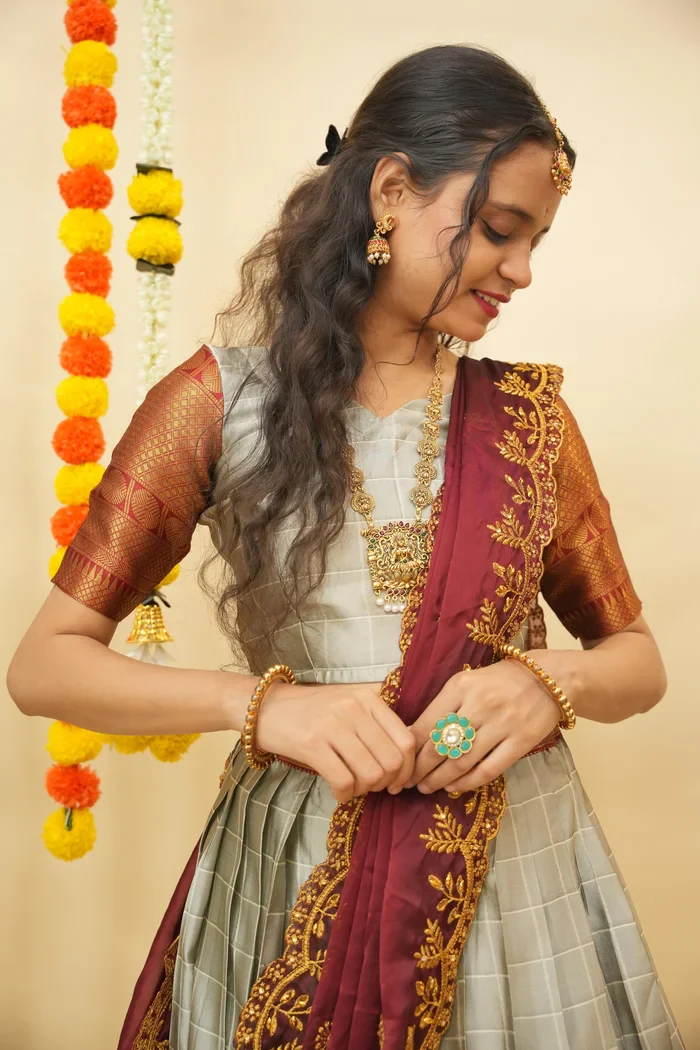 South Indian Festival Traditional Half Saree (Saraswati) - Image 206