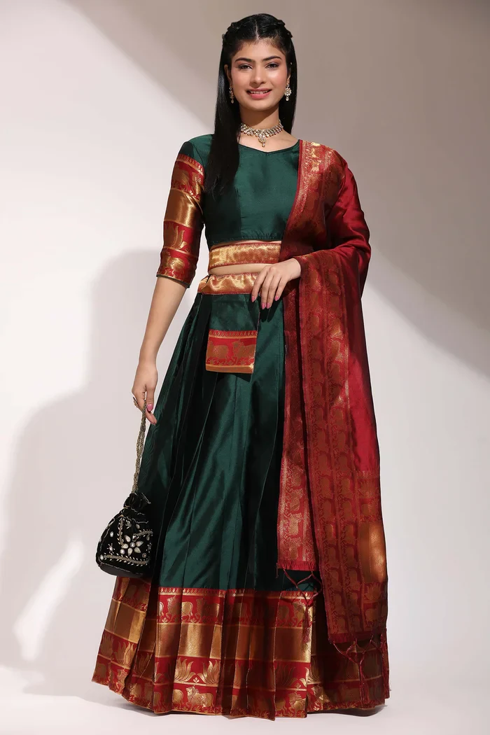 South Indian Festival Traditional Half Saree LotusPattu - Image 11