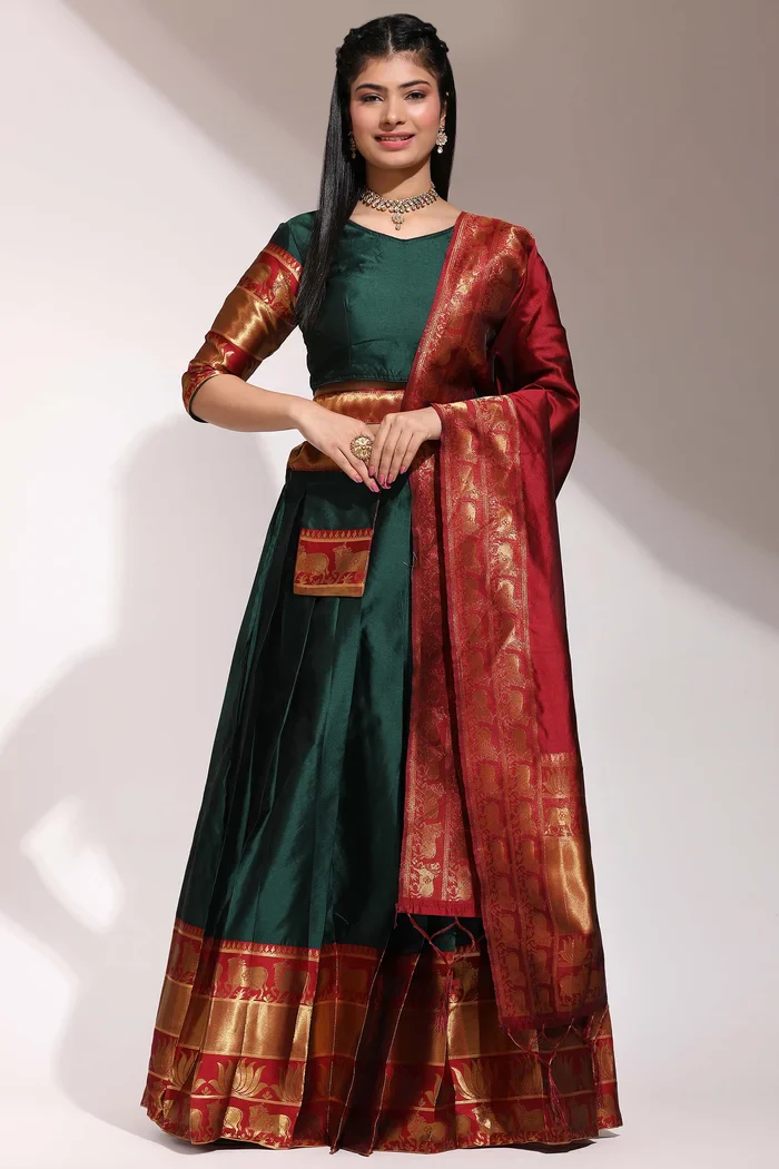 South Indian Festival Traditional Half Saree LotusPattu - Image 15