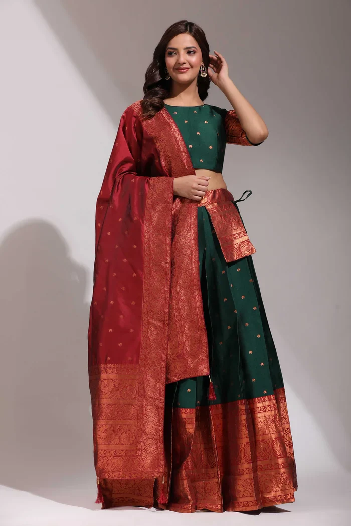 South Indian Festival Traditional Half Saree CloverPattu - Image 35