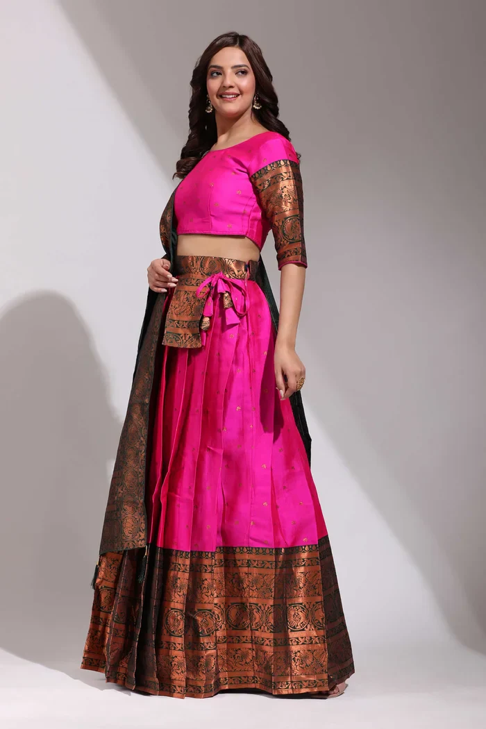 South Indian Festival Traditional Half Saree CloverPattu - Image 5