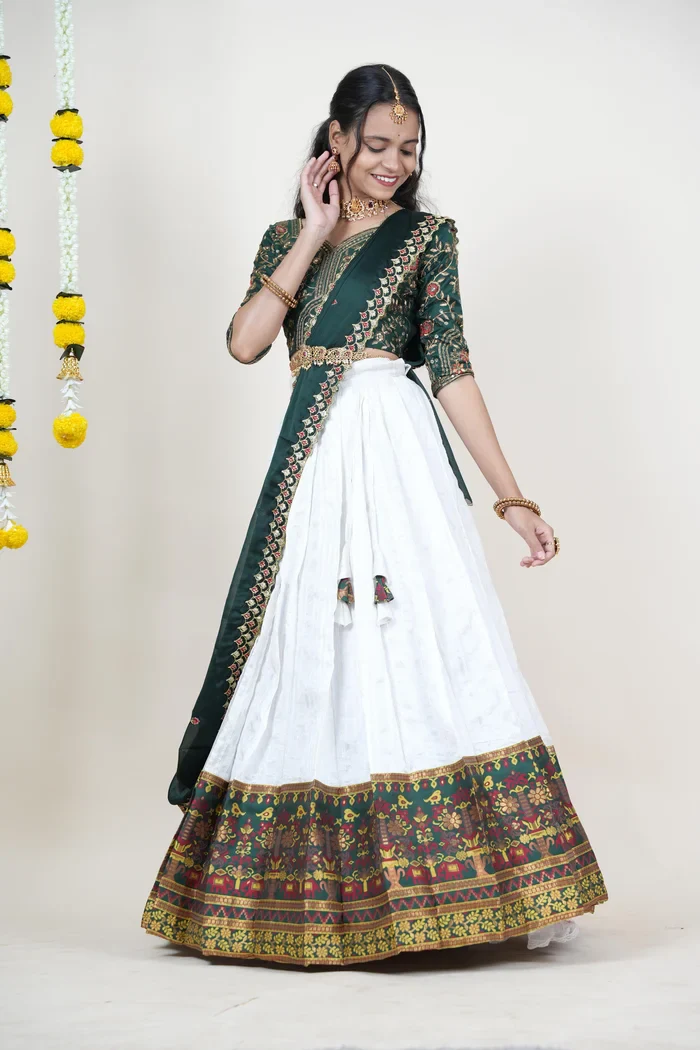 South Indian Festival Traditional Half Saree Cotton Jagvi - Image 3