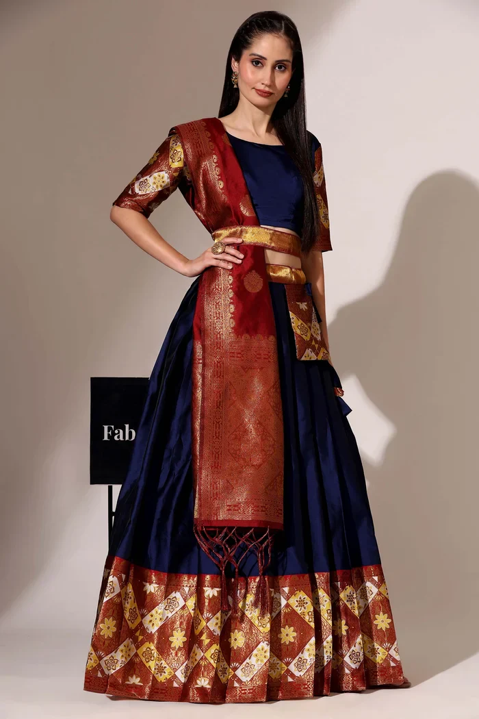 South Indian Festival Traditional Half Saree Crax Pattu - Image 35