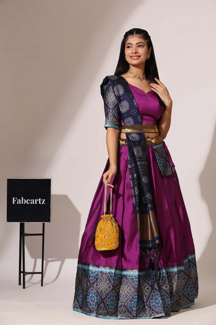 South Indian Festival Traditional Half Saree Gujarati Bandhini - Image 36