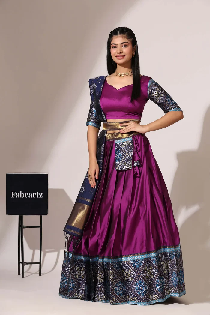 South Indian Festival Traditional Half Saree Gujarati Bandhini - Image 37