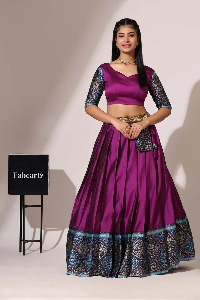 South Indian Festival Traditional Half Saree Gujarati Bandhini - Image 39