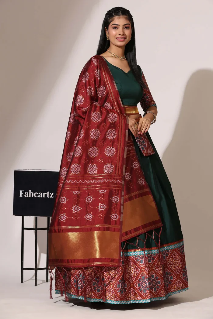 South Indian Festival Traditional Half Saree Gujarati Bandhini - Image 4