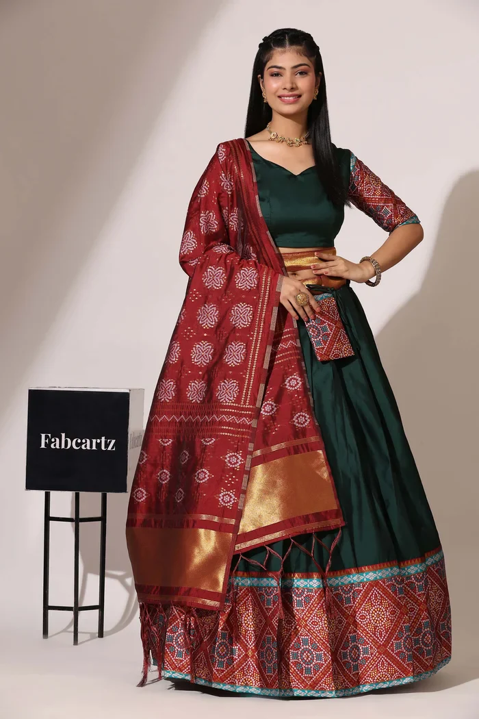South Indian Festival Traditional Half Saree Gujarati Bandhini - Image 5