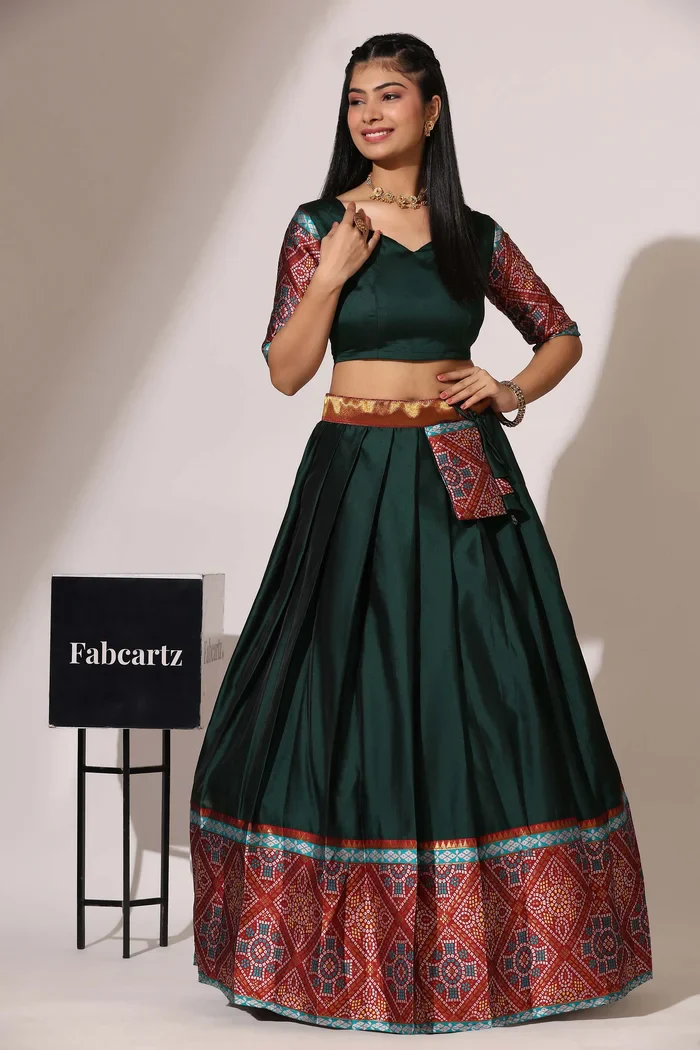 South Indian Festival Traditional Half Saree Gujarati Bandhini - Image 6