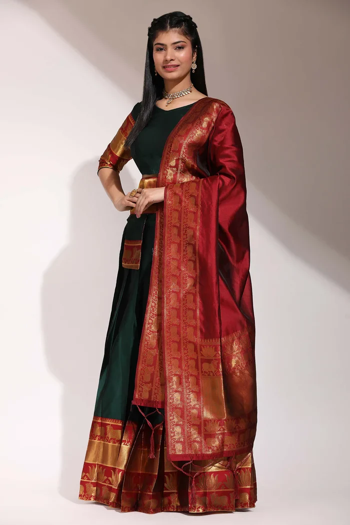 South Indian Festival Traditional Half Saree Lotus - Image 14