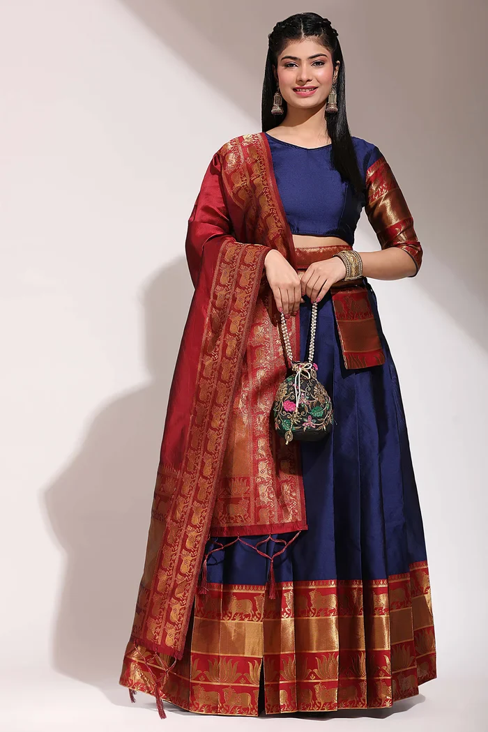 South Indian Festival Traditional Half Saree Lotus - Image 22