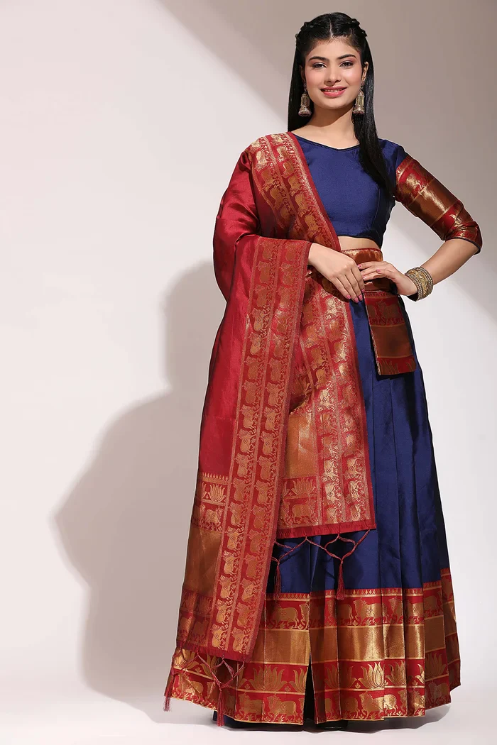 South Indian Festival Traditional Half Saree Lotus - Image 26