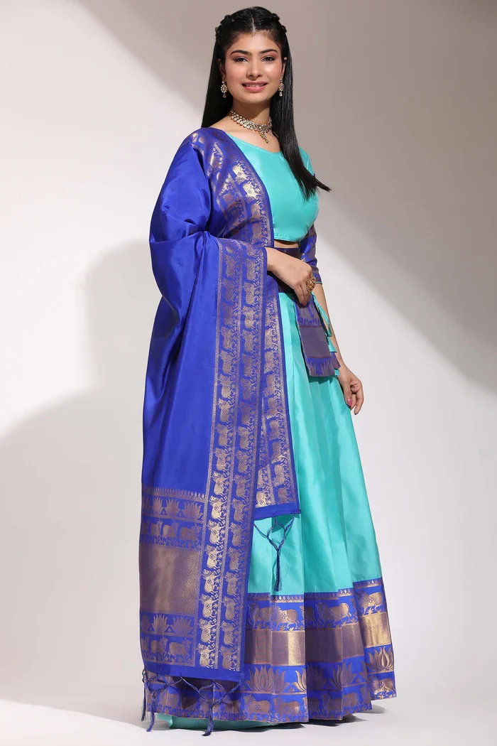 South Indian Festival Traditional Half Saree Lotus - Image 35