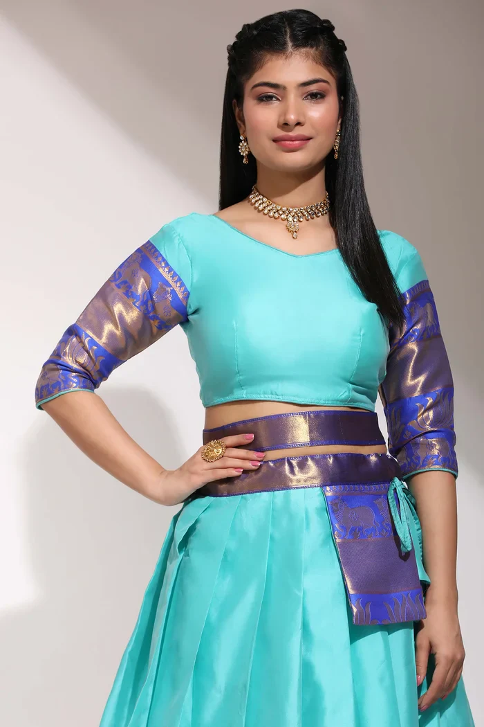 South Indian Festival Traditional Half Saree Lotus - Image 40