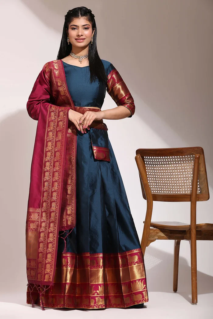 South Indian Festival Traditional Half Saree Lotus - Image 44