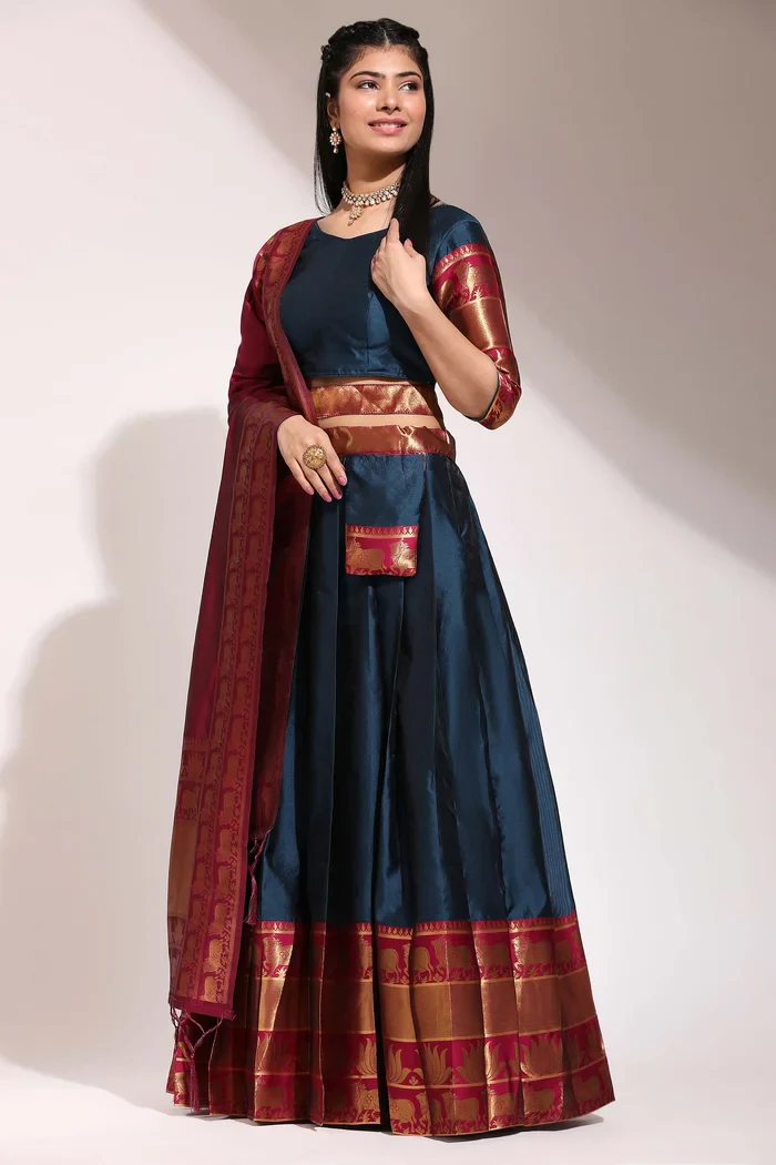 South Indian Festival Traditional Half Saree Lotus - Image 47