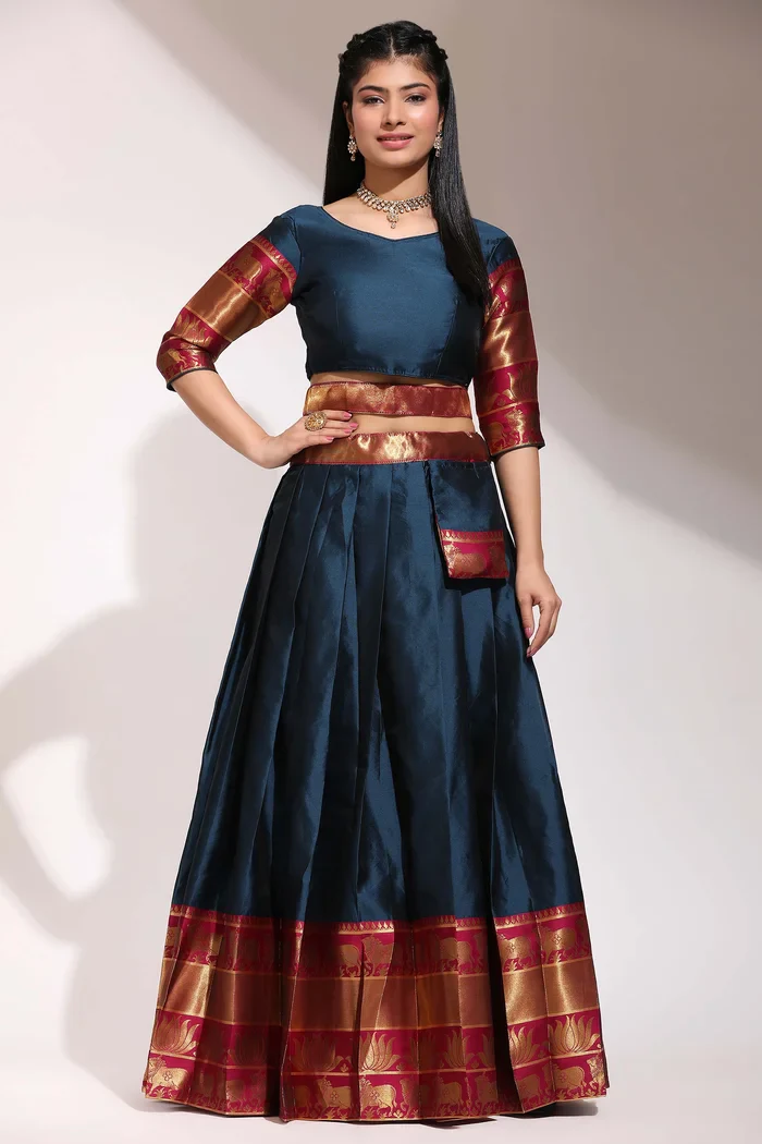 South Indian Festival Traditional Half Saree Lotus - Image 49