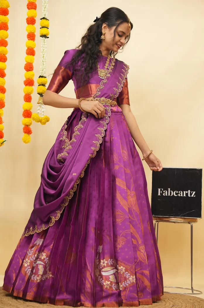 South Indian Festival Traditional Half Saree Morwali - Image 26
