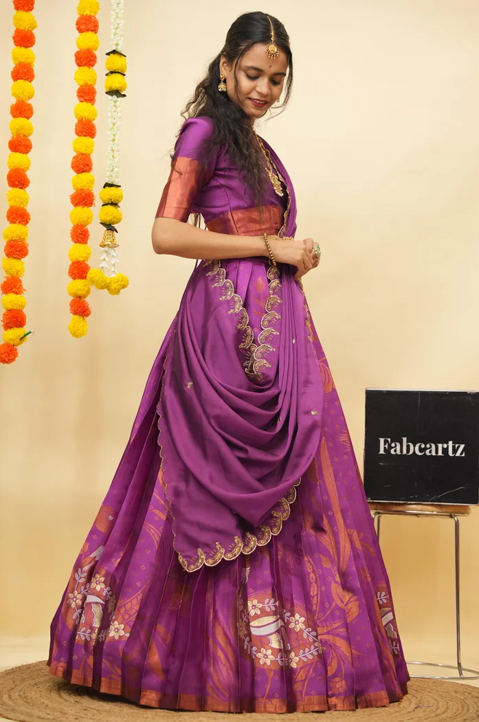 South Indian Festival Traditional Half Saree Morwali - Image 27