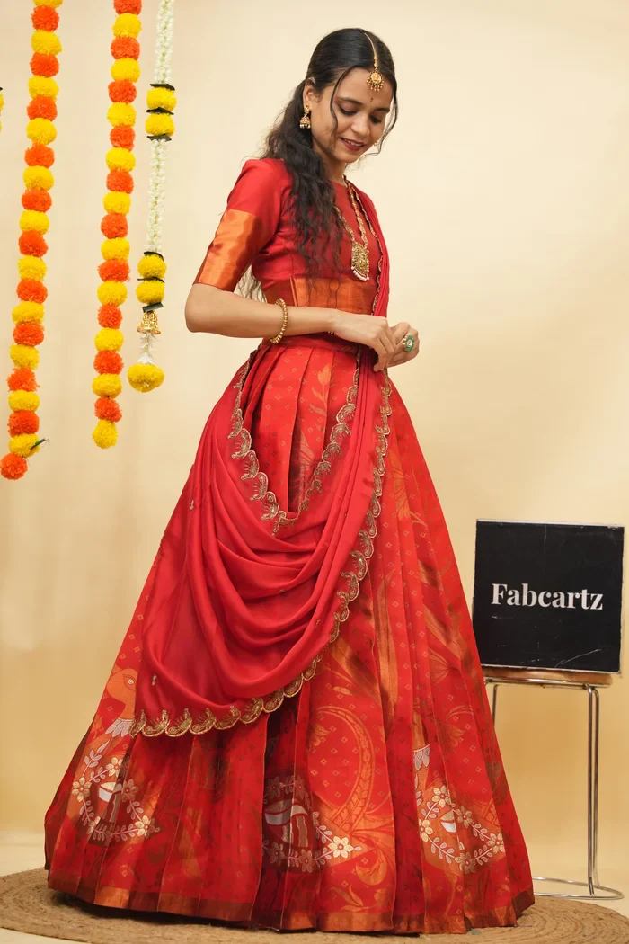South Indian Festival Traditional Half Saree Morwali - Image 35