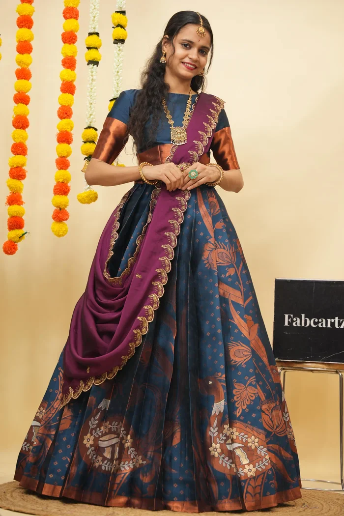 South Indian Festival Traditional Half Saree Morwali - Image 9