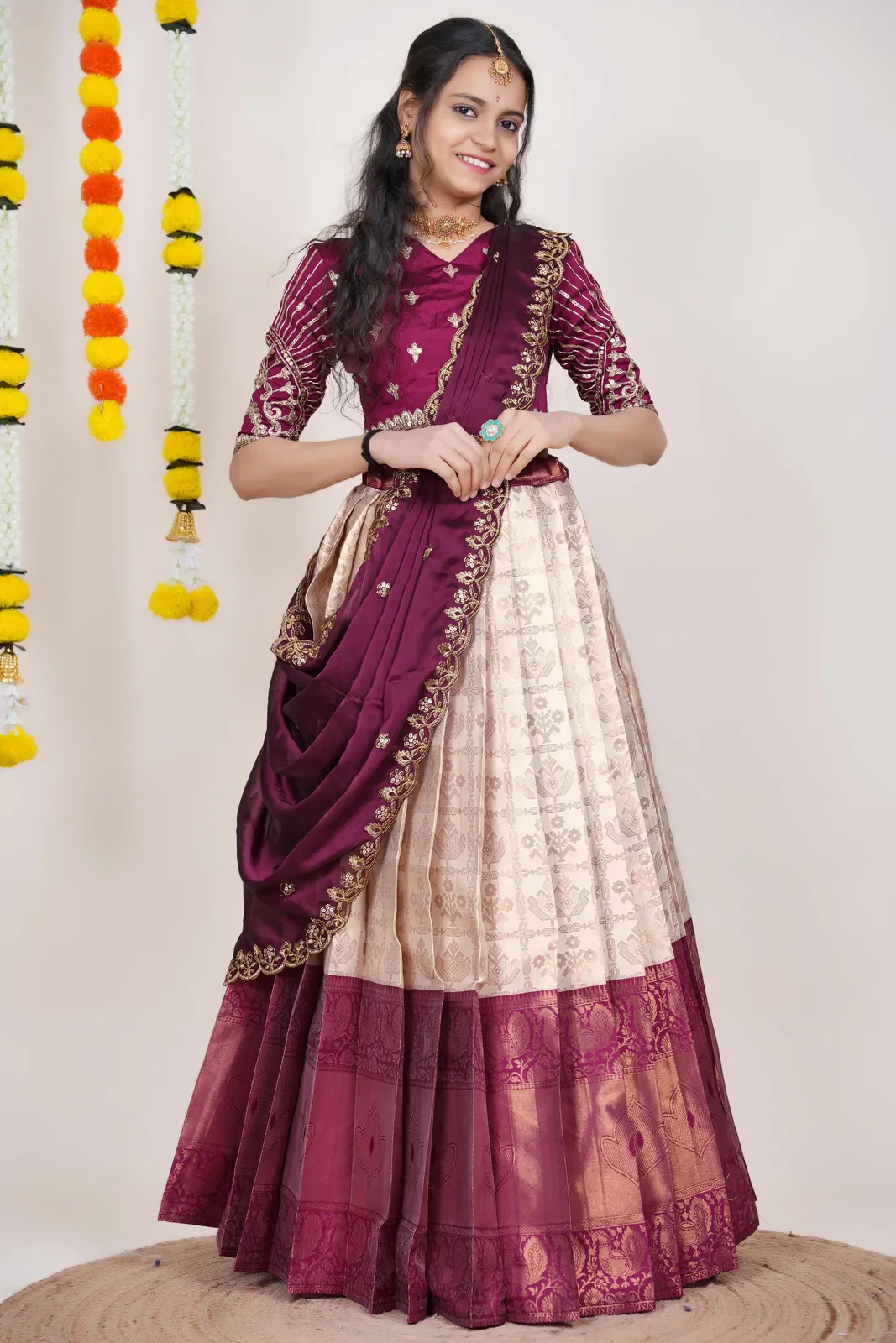 South Indian Festival Traditional Half Saree Ojasvini - Image 54
