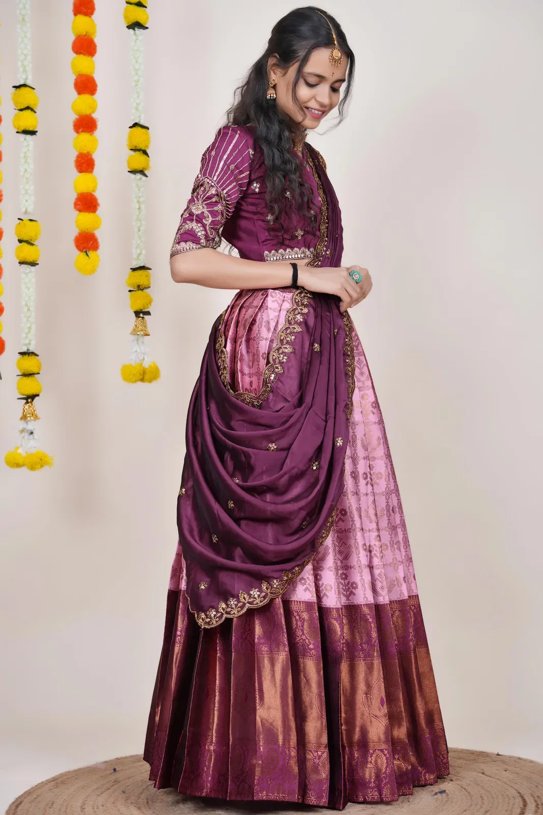 South Indian Festival Traditional Half Saree Ojasvini - Image 63