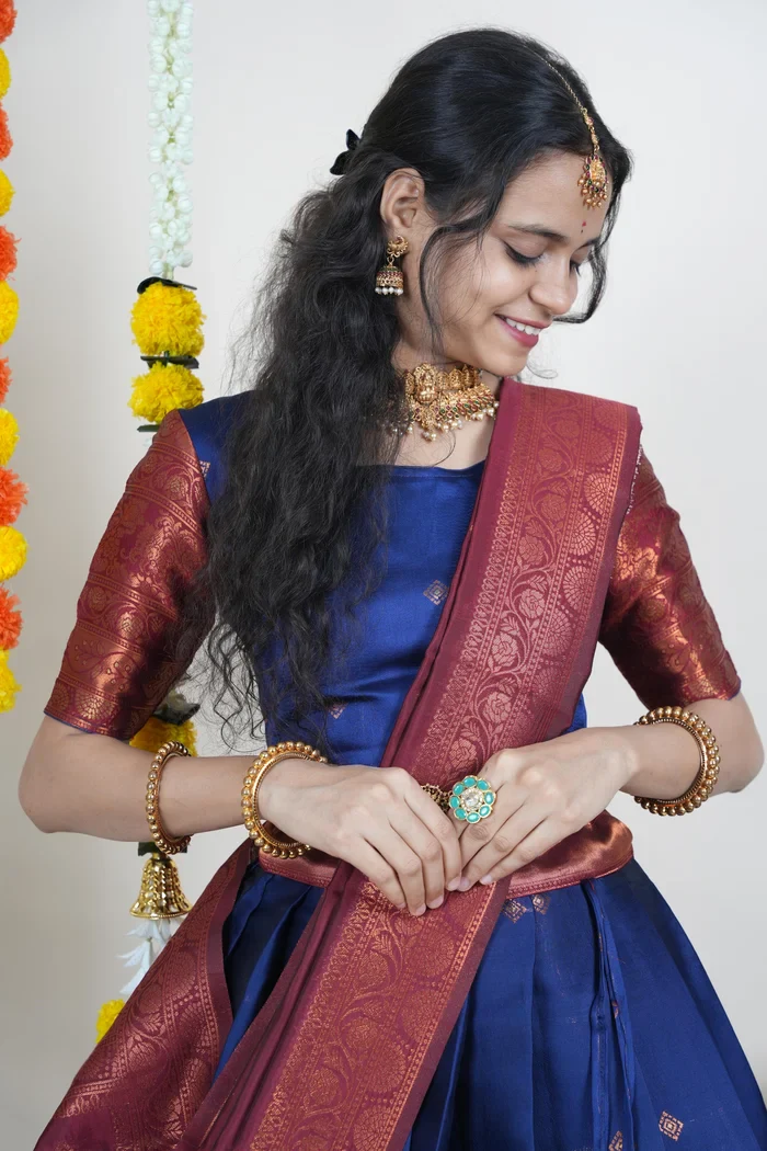 South Indian Festival Traditional Half Saree SquarePAttu - Image 30