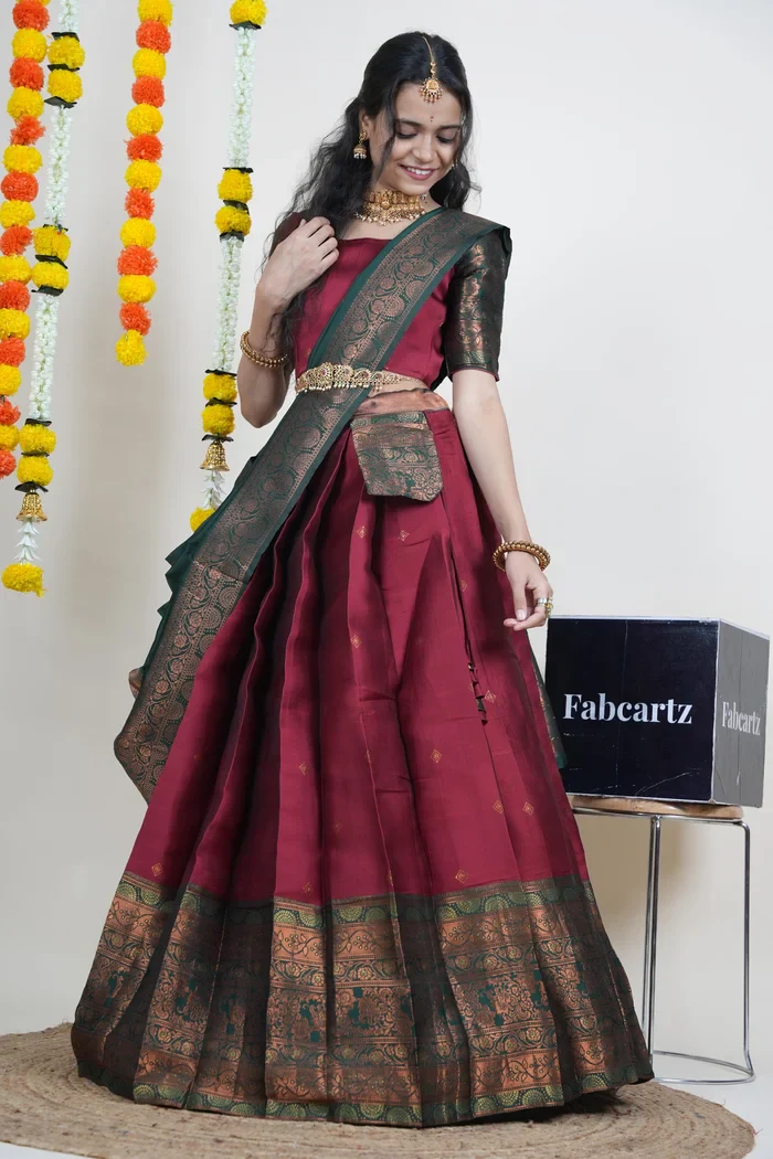South Indian Festival Traditional Half Saree SquarePAttu - Image 4