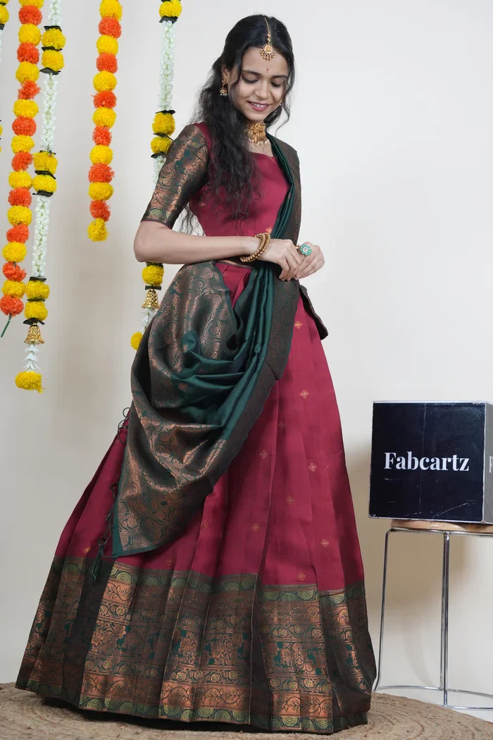 South Indian Festival Traditional Half Saree SquarePAttu - Image 6