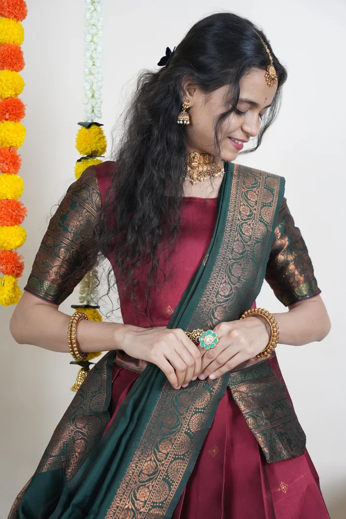 South Indian Festival Traditional Half Saree SquarePAttu - Image 8