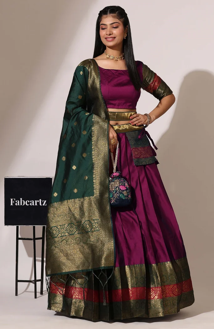 South Indian Festival Traditional Half Saree UniversalPlain - Image 12