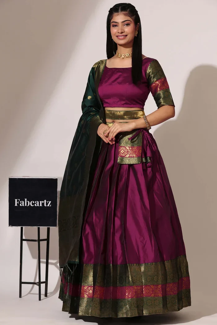 South Indian Festival Traditional Half Saree UniversalPlain - Image 14