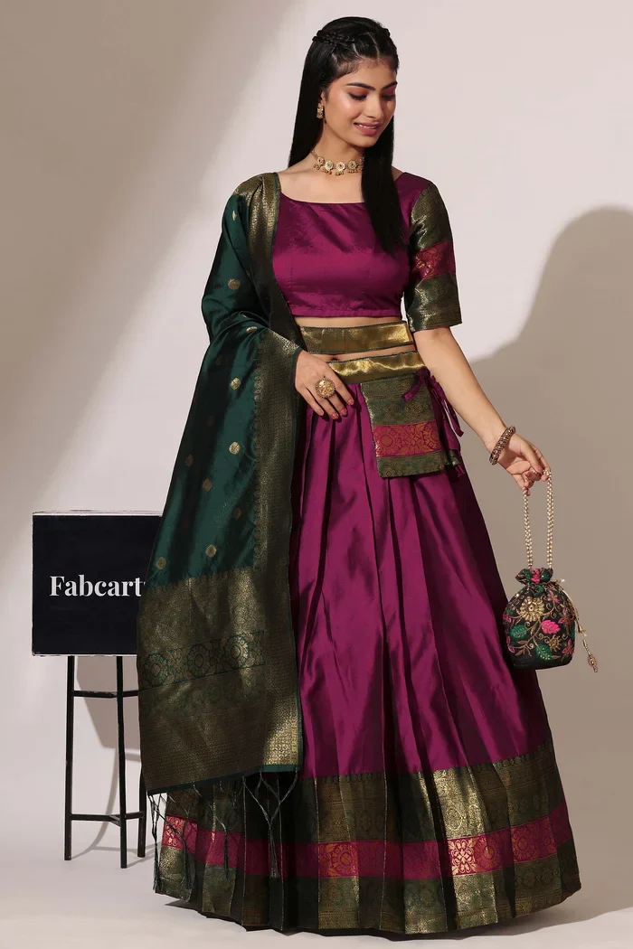 South Indian Festival Traditional Half Saree UniversalPlain - Image 16