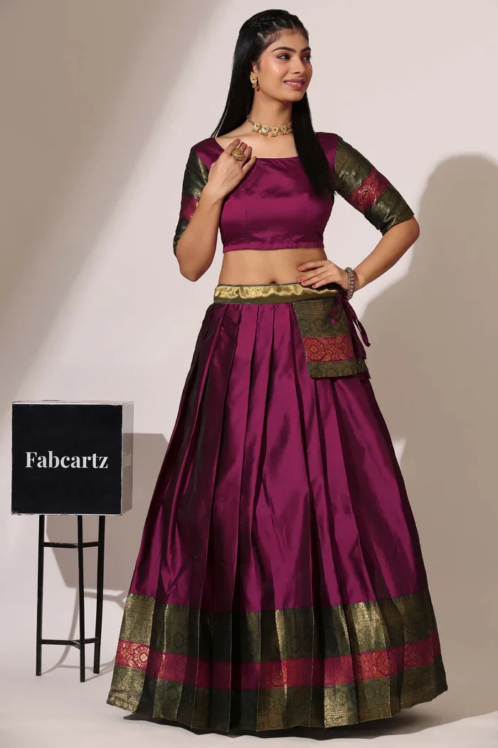 South Indian Festival Traditional Half Saree UniversalPlain - Image 18