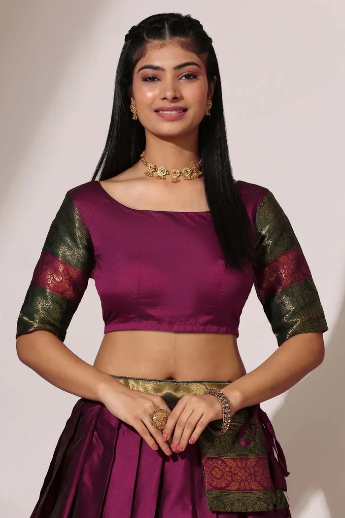 South Indian Festival Traditional Half Saree UniversalPlain - Image 19