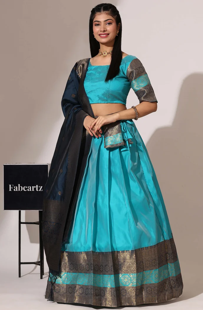South Indian Festival Traditional Half Saree UniversalPlain - Image 23