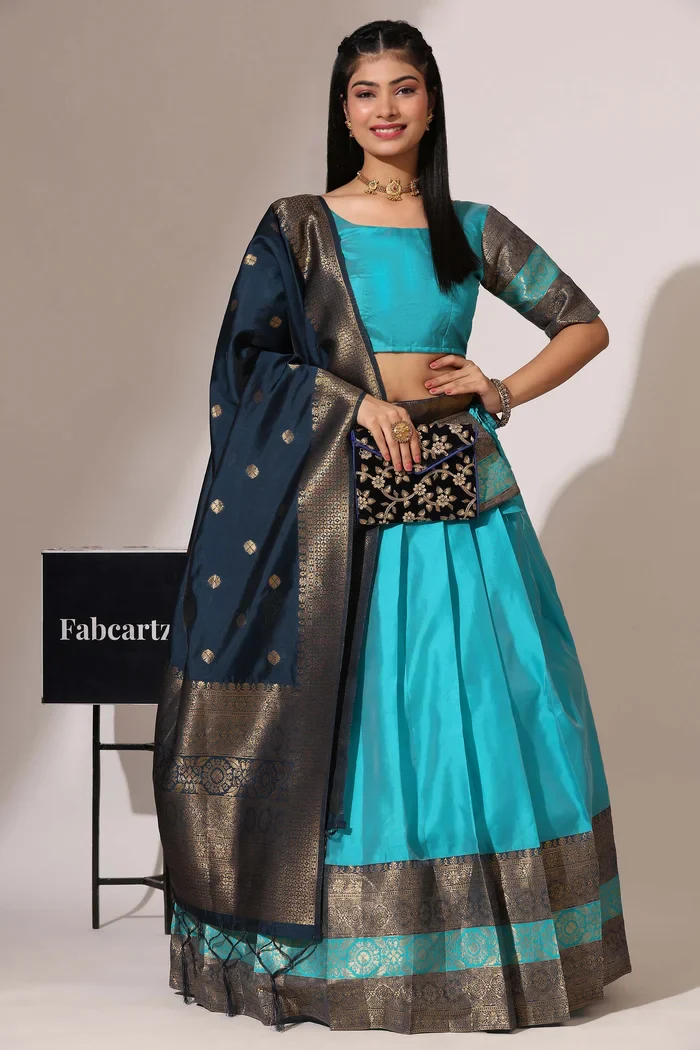 South Indian Festival Traditional Half Saree UniversalPlain - Image 25