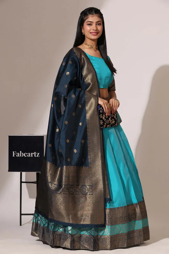 South Indian Festival Traditional Half Saree UniversalPlain - Image 26