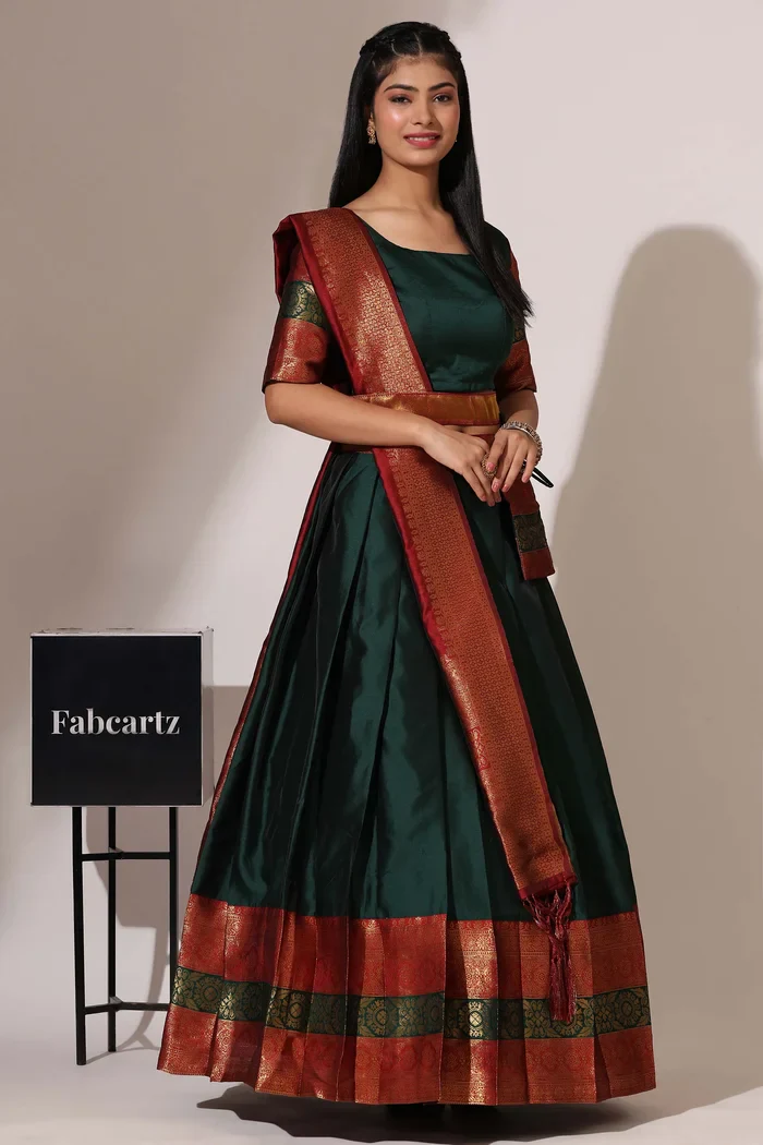 South Indian Festival Traditional Half Saree UniversalPlain - Image 3