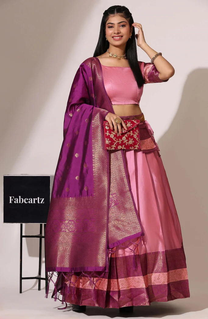 South Indian Festival Traditional Half Saree UniversalPlain - Image 34