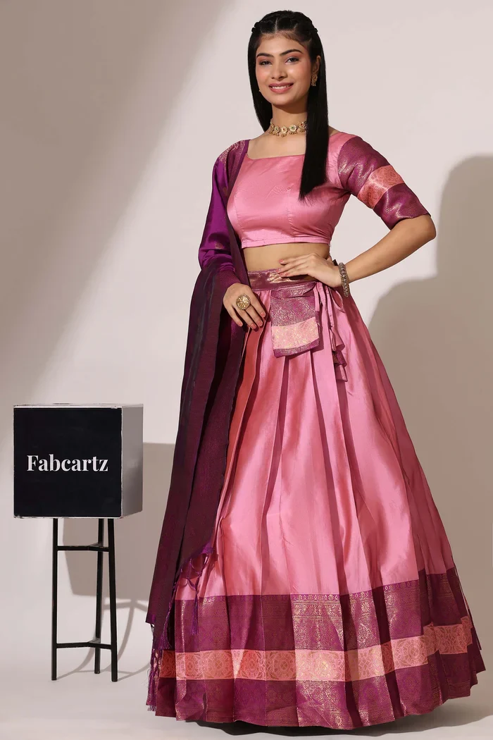 South Indian Festival Traditional Half Saree UniversalPlain - Image 37