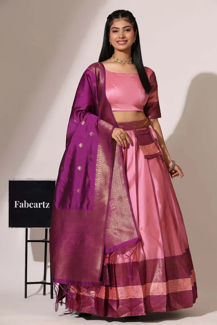 South Indian Festival Traditional Half Saree UniversalPlain - Image 38