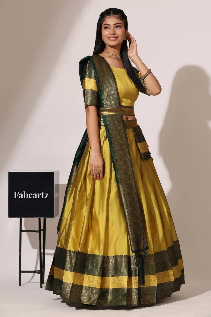 South Indian Festival Traditional Half Saree UniversalPlain - Image 47