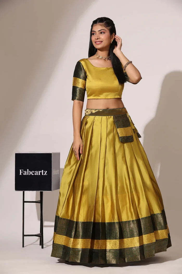 South Indian Festival Traditional Half Saree UniversalPlain - Image 49