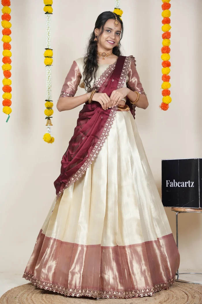 South Indian Festival Traditional Half Saree with Embroidered Blouse & Dupatta Kanika - Image 10